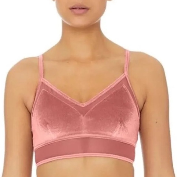 Alo Yoga Luxe Velvet Mesh Lotus Bra Dusty Rose Pink Medium - Picture 1 of 6